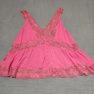 Forever 21 Pink Lace Button-Down Blouse